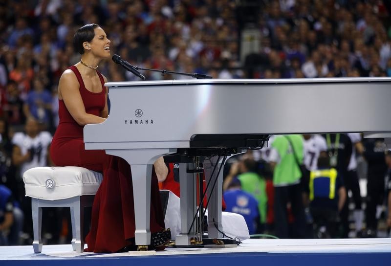 Singer Alicia Keys performs the National Anthem prior to the start of NFL Super Bowl XLVII football game between the San Francisco 49ers and Baltimore Ravens in New Orleans, Louisiana