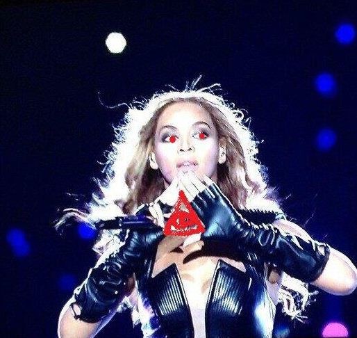 The illuminati turned off the lights , Beyonce throwed the sign up then gave the eye signal,JosephG