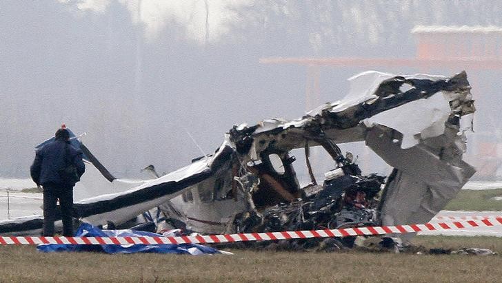 Wreckage of the plane that crashed at Charleroi airport in Belgium