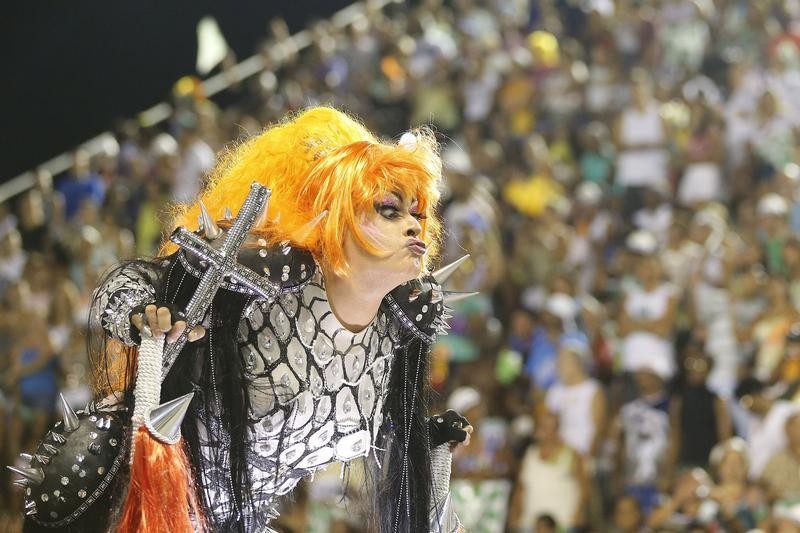 A reveller of Mocidade Independente samba school participates on the first night of the annual Carnival parade in Rio de Janeiros Sambadrome, February 11, 2013.