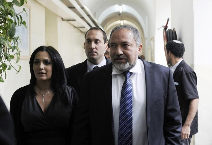Former Israeli foreign minister Avigdor Lieberman attends court in Jerusalem today.
