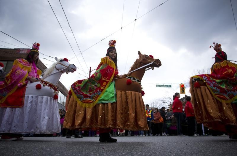 Girls wearing horse costumes walk down the street during the Chinese New Year parade in Vancouver, British Columbia February 17, 2013. According to the Chinese zodiac, the Lunar New Year began on February 10 and marks the start of the Year of the Snake.