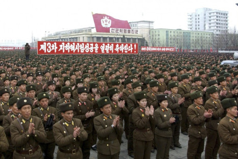 North Korean soldiers attend a rally celebrating the country's third nuclear test at the Kim Il-Sung square in Pyongyang (Reuters)