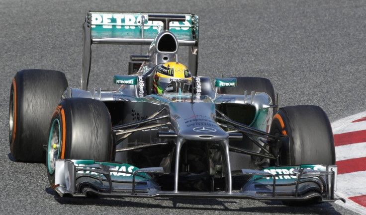 Hamilton takes a curve in Barcelona