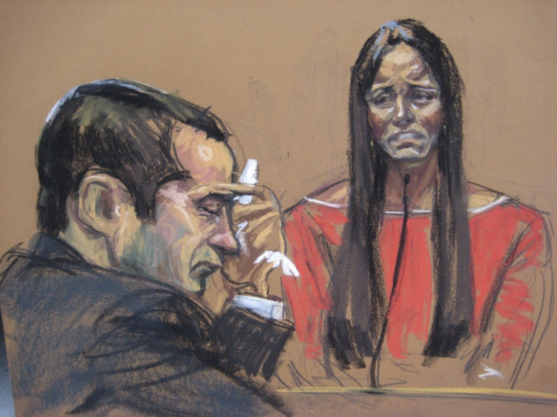 Former New York City police officer Gilberto Valle (L) listens as his wife Kathleen Mangan testifies in this courtroom sketch on the first day of his trial' (Reuters)