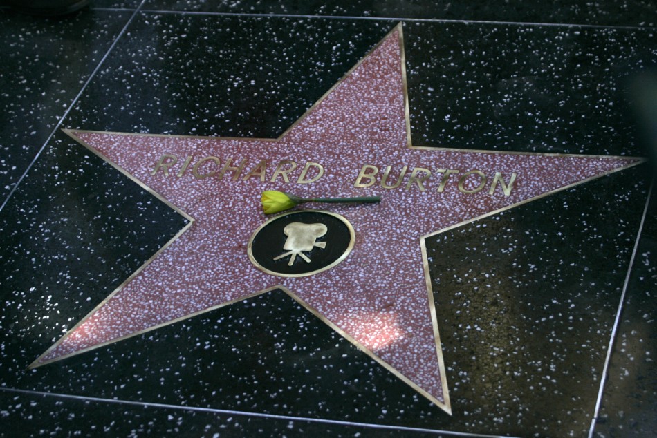 A flower is seen placed on actor Richard Burtons star at a ceremony posthumously honoring actor Richard Burton with a star on the Hollywood Walk of Fame in Hollywood, California, March 1, 2013.