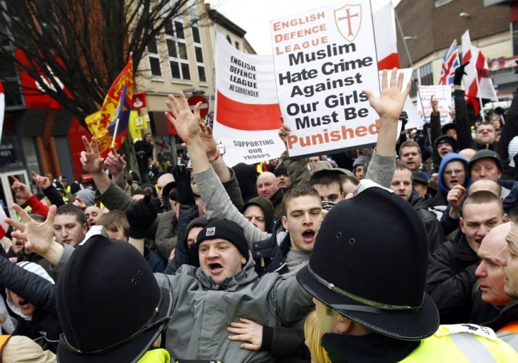 The English Defence League demonstrate in Cambridge