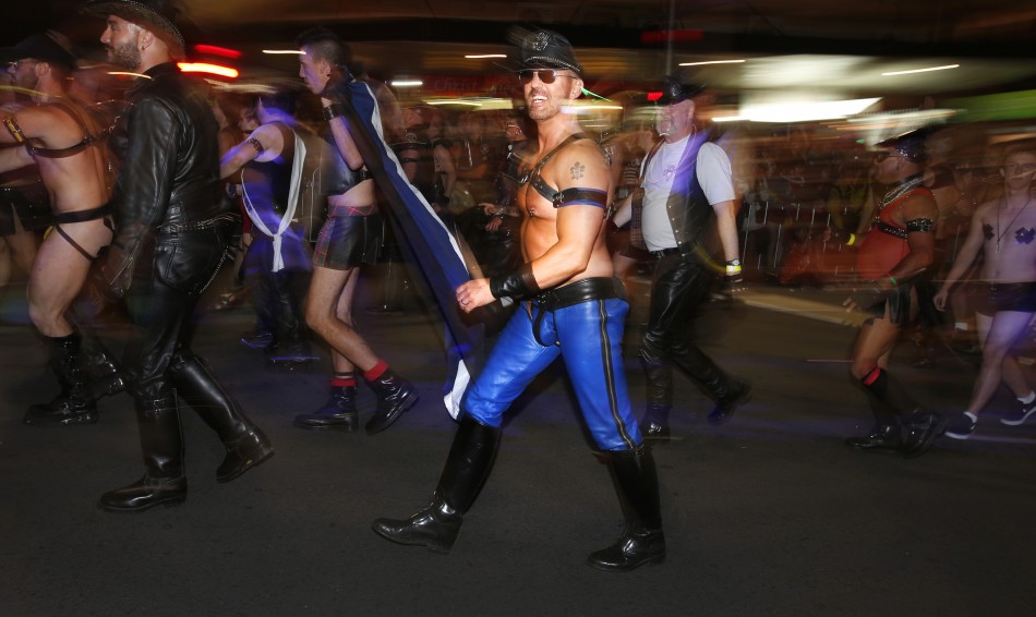 Members of the group Sydney Leather Pride participate in the 35th annual Sydney Gay and Lesbian Mardi Gras parade March 2, 2013.