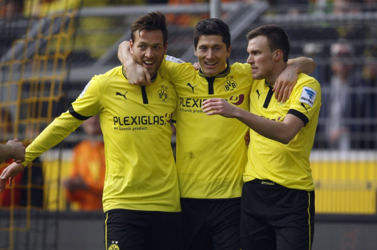 Borussia Dortmund players celebrate a goal
