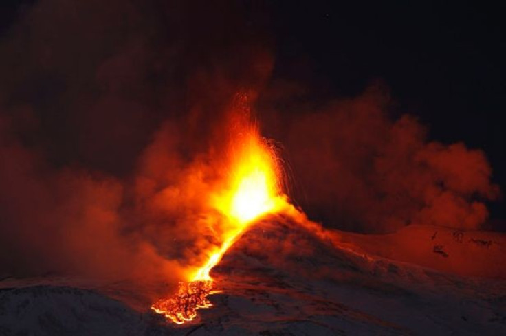 Mount Etna spews lava on the southern Italian island of Sicily