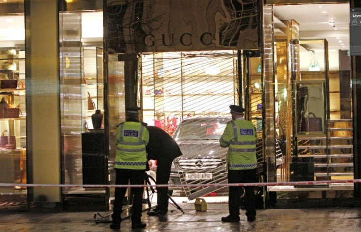 The Mercedes smashed through the Gucci store on Sloane Street (Twitter/HuffPostUK)
