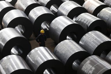 An employee works at a steel factory that exports to Europe and America in Jiaxing