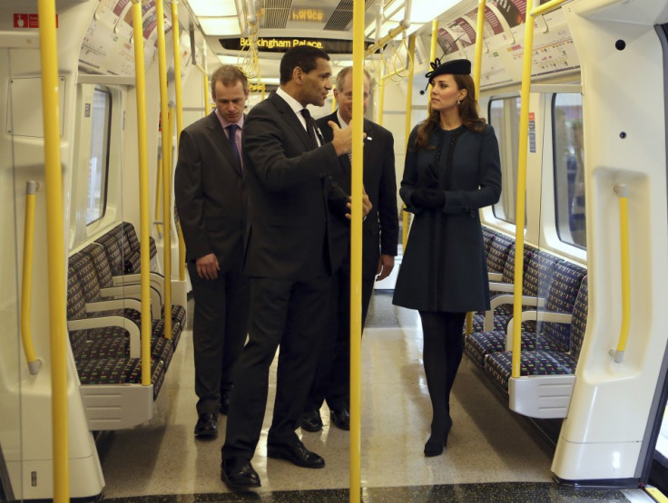 The Duchess of Cambridge boarded a special London tube with the destination "Buckingham Palace" written on the front