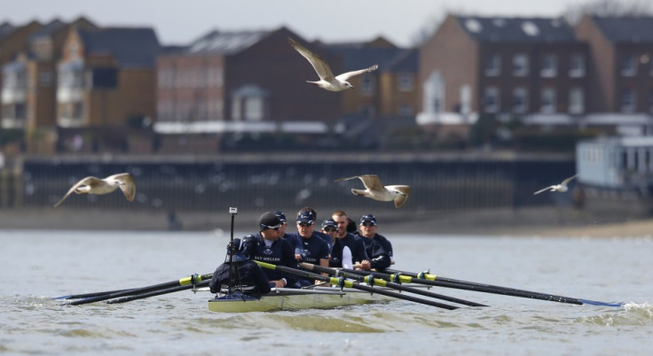 Oxford University's rowing team train ahead of today's race.