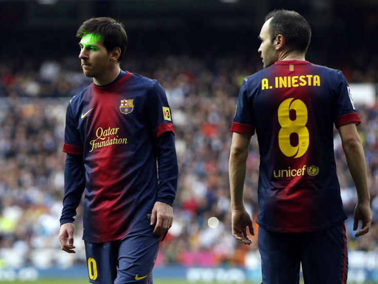 Barcelona's Lionel Messi and Andres Iniesta