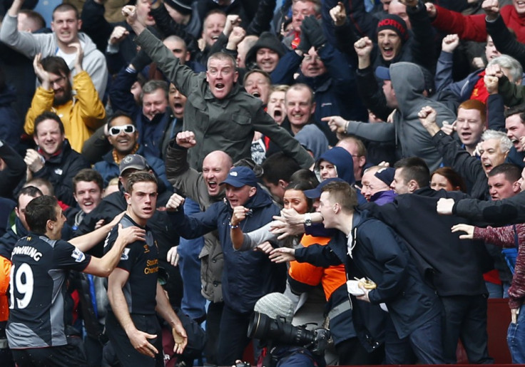 Jordan Henderson celebrates his goal against Aston Villa