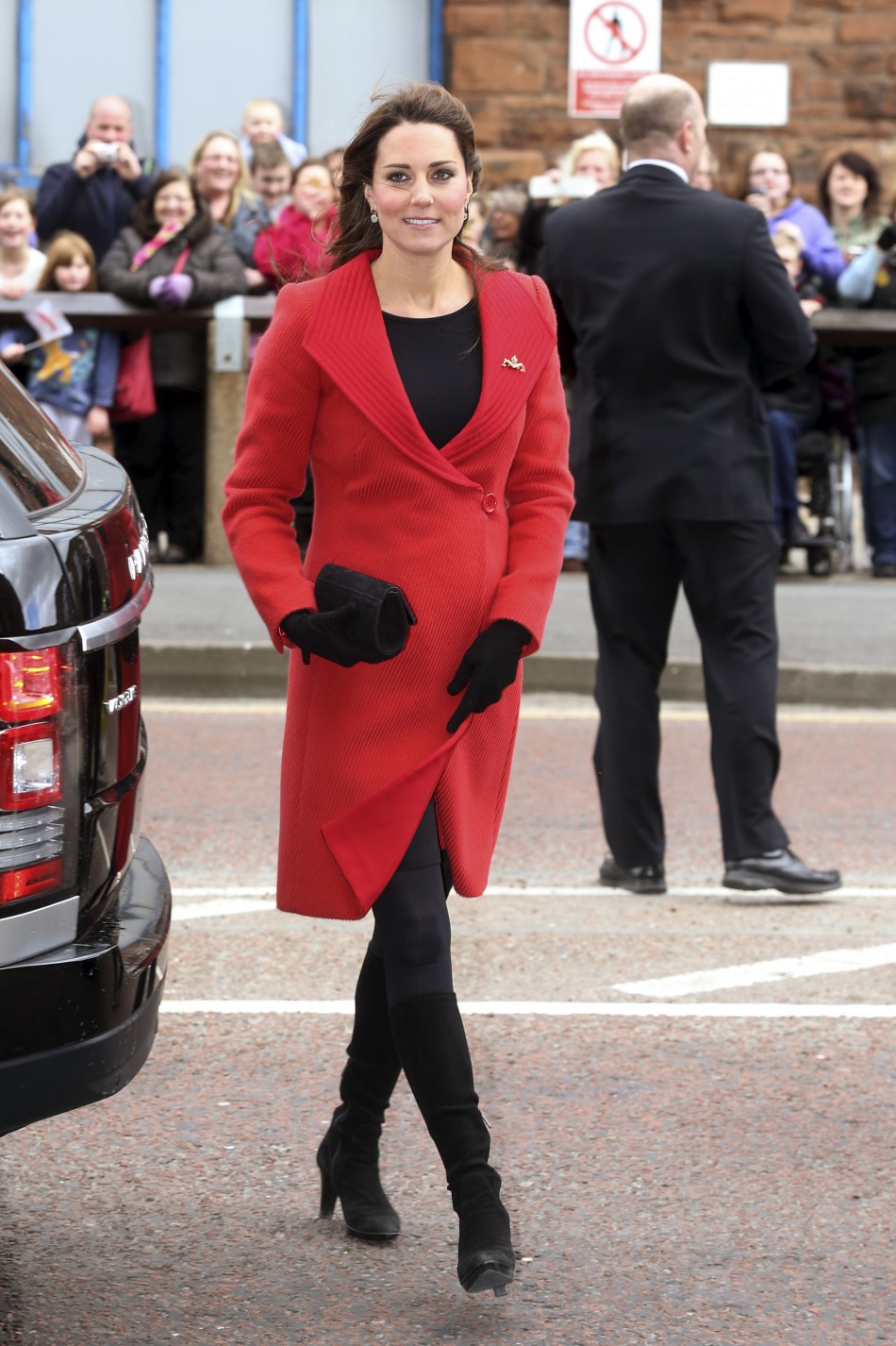 Catherine, Duchess of Cambridge arrives at the Astute class Submarine Building at BAE Systems in Barrow-in-Furness, northern England April 5, 2013.