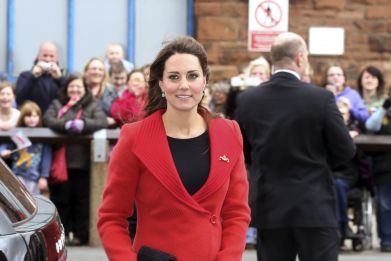 Catherine, Duchess of Cambridge arrives at the Astute class Submarine Building at BAE Systems in Barrow-in-Furness, northern England April 5, 2013.