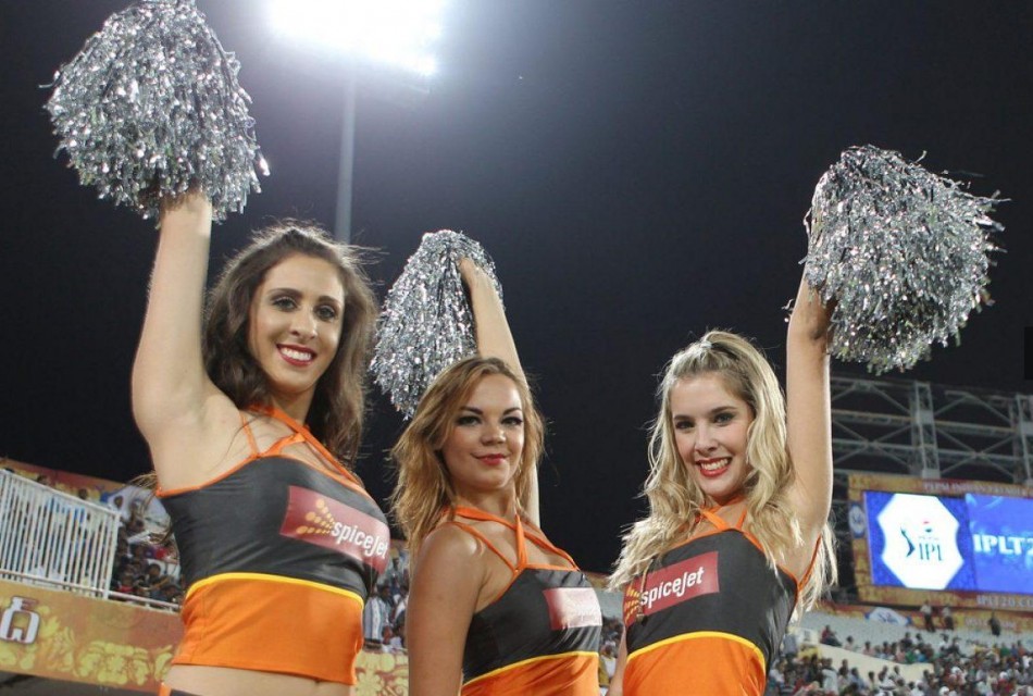 Sunrisers cheerleaders during match 3 of of the Pepsi Indian Premier League between The Sunrisers Hyderabad and The Pune Warriors held at the Rajiv Gandhi International Stadium, Hyderabad on the 5th April 2013