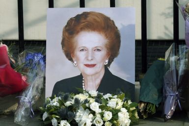 A portrait left by mourners is seen outside the home of former British prime minister Margaret Thatcher after her death.