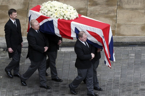 Margaret Thatcher's coffin is carried at St Paul's