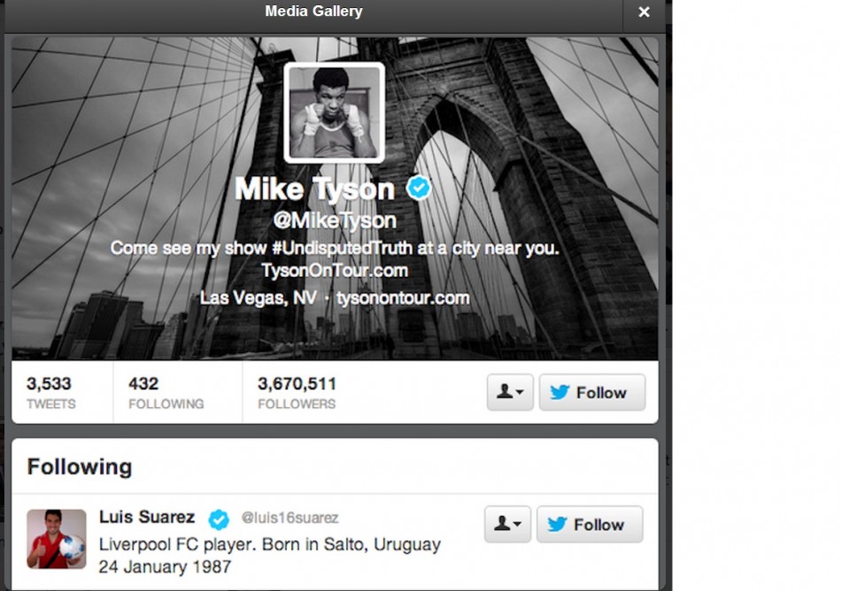 Mike Tyson Follows Luis Suarez on Twitter