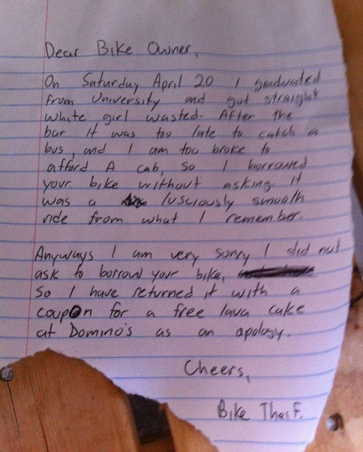 Bike apology letter