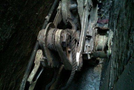 The landing gear of one of the planes that crashed into the WTC