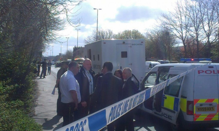 The police van was ambushed at Regent Road in Salford (@MikeKeeganmen)