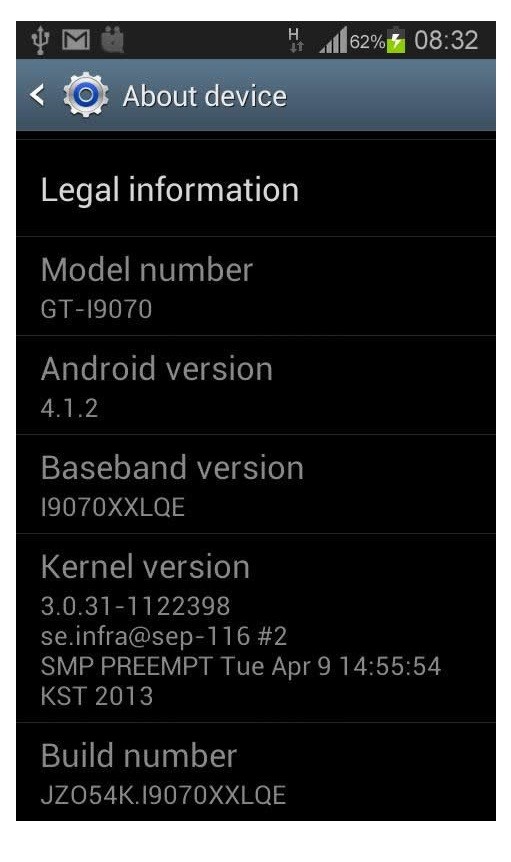 Android 4.1.2 XXLQE Jelly Bean Android 4.1.2 XXLQE Jelly Bean