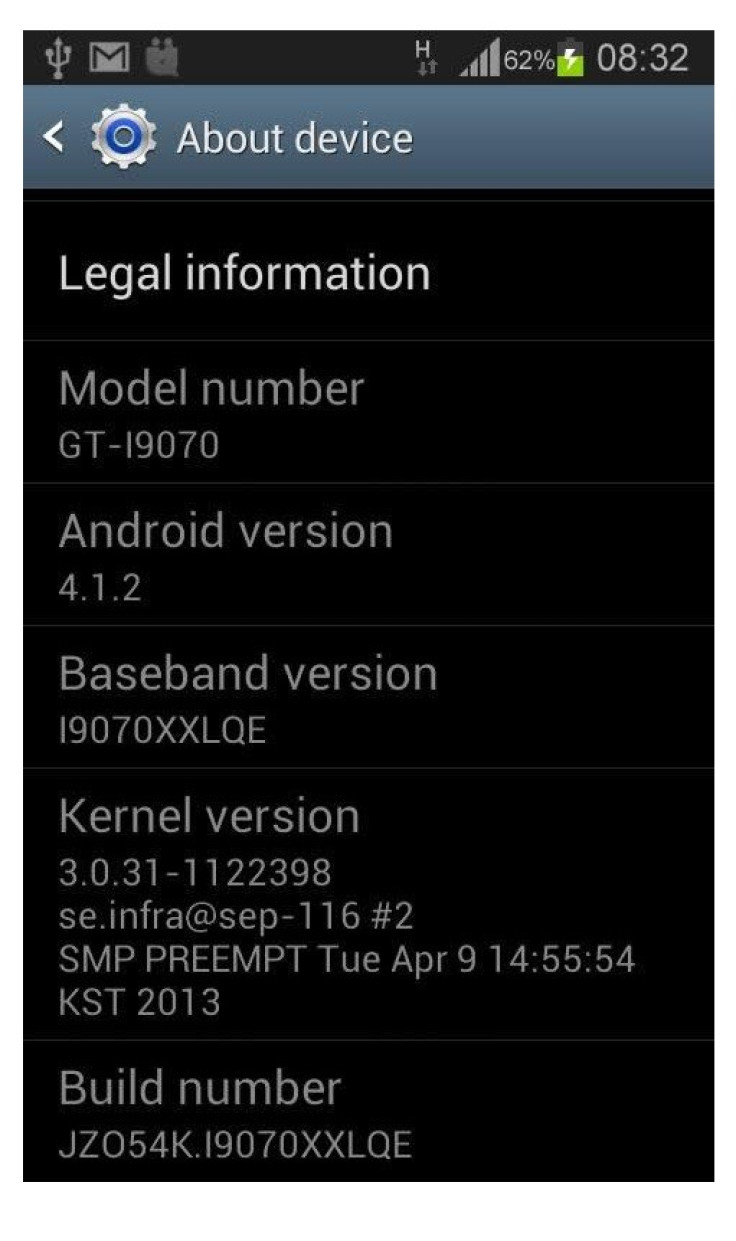 Android 4.1.2 XXLQE Jelly Bean