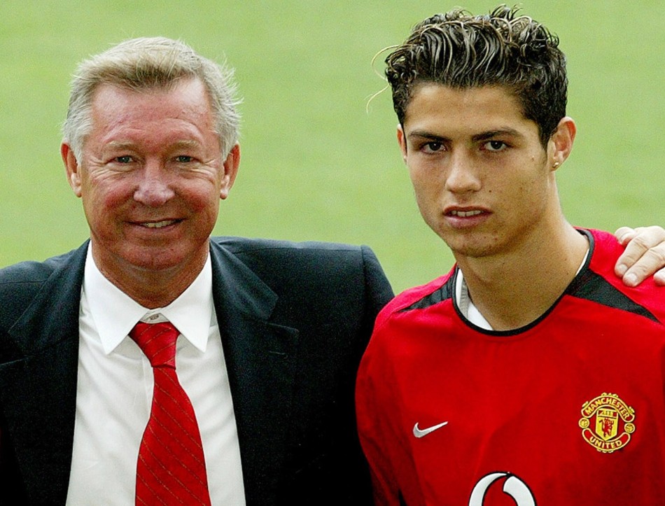 August 13 2003 New United signing and Cristiano Ronaldo with Ferguson at Old Trafford. Ronaldo became Uniteds first-ever Portuguese player when he arrived at Old Trafford fro 12.24m from Sporting Lisbon. He would go on to become one of the best footbal