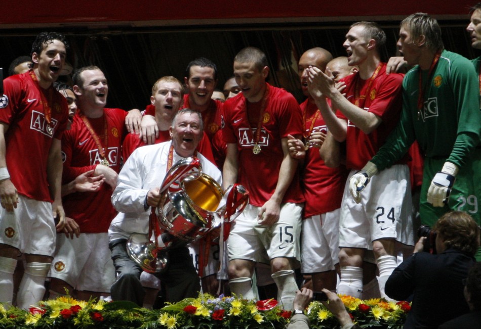 May 22 2008 Ferguson celebrates his second European triumph. United, who had won the Premier League that season, beat Chelsea in the Champions League final in Moscow to become European champions again.