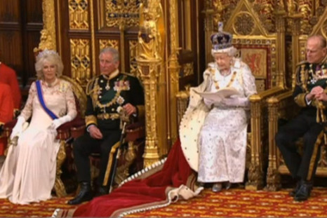 Charles and Camilla (l) seated during Queen's Speech