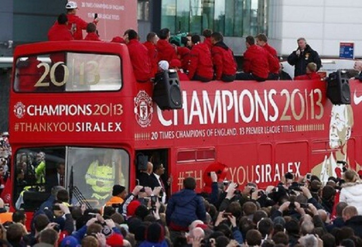 Sir Alex addresses crowd on bus at Old Trafford PIC: Rahul @forevrutd