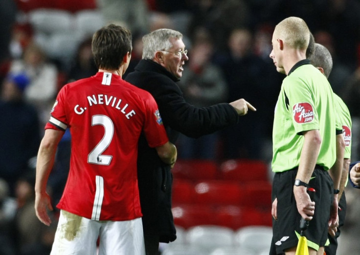 Gary Neville, Sir Alex Ferguson and Mike Dean