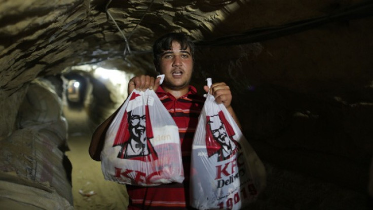 Smuggler delivering KFC through a Gazan underground tunnel