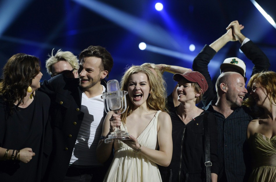 Emmelie de Forest C of Denmark celebrates holding her trophy after she won the 2013 Eurovision Song Contest with her song Only Teardrops at the Malmo Opera Hall in Malmo May 18, 2013.