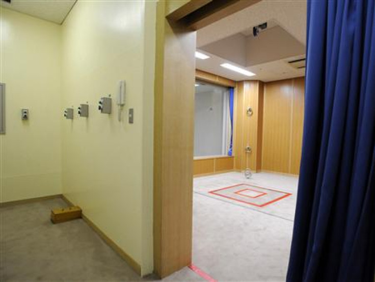 An execution chamber is seen from the &quot;button room&quot; at the Tokyo Detention Center