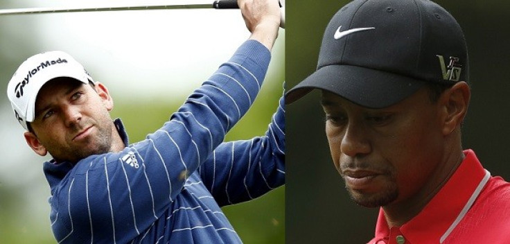 Sergio Garcia (L) and Tiger Woods have been involved in a public feud this month (Reuters)