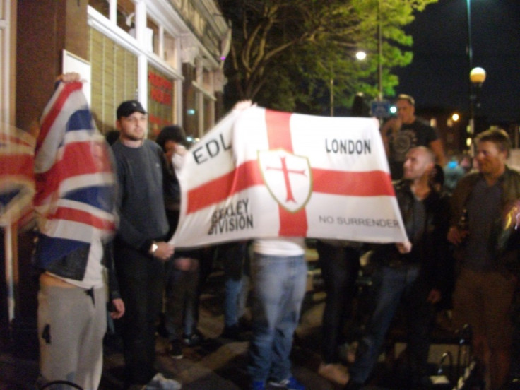 EDL supporters at the Queen's Arms pub in Burrage Close