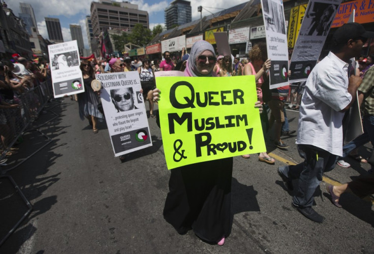 A Muslim woman takes part in a gay pride parade in Toronto last year.