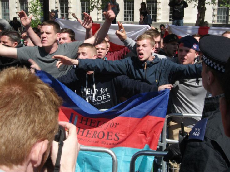 EDL supporters square up to UAF protesters out of shot