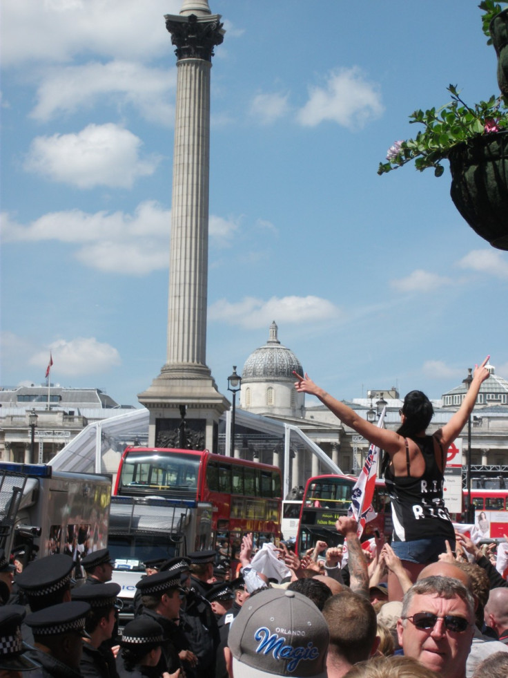 Protest began by Trafalgar Square at a pub - which shut its doors for the occasion