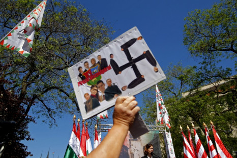 Eniko Kovacs Hegedus, parliamentary member of Hungary's far-right Jobbik party, delivers a speech
