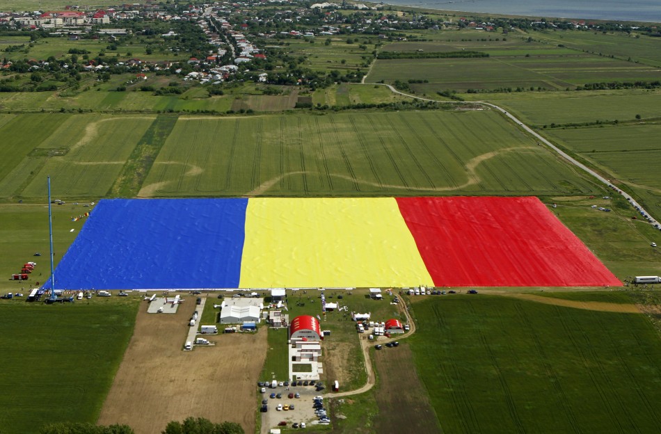 An aerial view of Romanias national flag during a Guinness World Record attempt for the worlds biggest national flag in Clinceni, near Bucharest May 27, 2013.