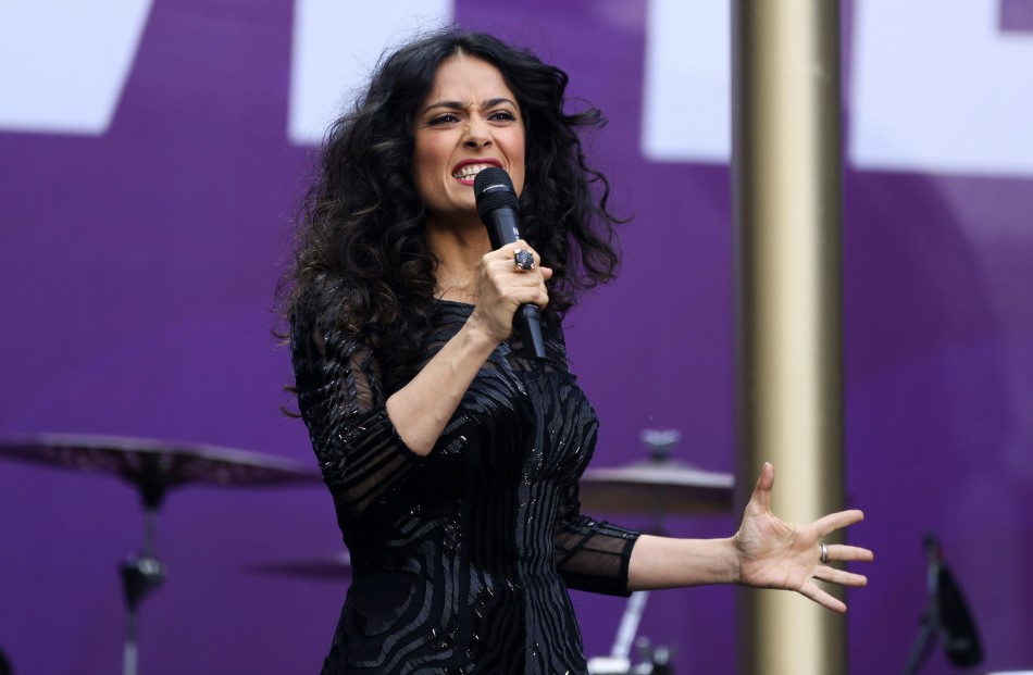 Actress Salma Hayek-Pinault speaks at The Sound of Change concert