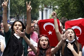 Protesters shout anti-government slogans during a demonstration in Ankara