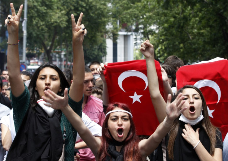 Protesters shout anti-government slogans during a demonstration in Ankara