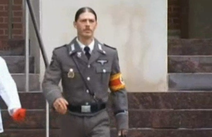 Heath Campbell outside the courtroom in his Nazi uniform (NBC10)